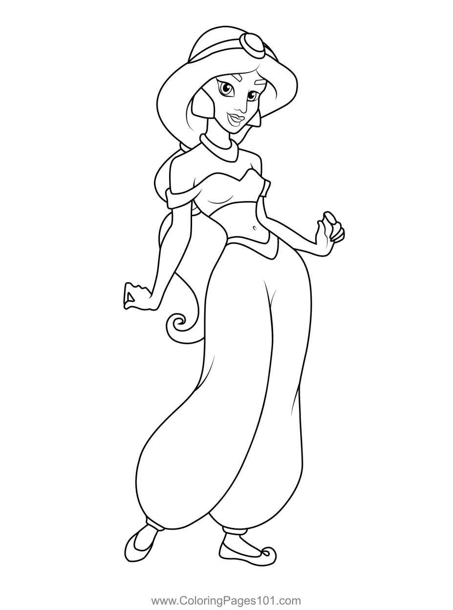 Jasmine Standing Pose Coloring Page for Kids - Free Jasmine Printable ...