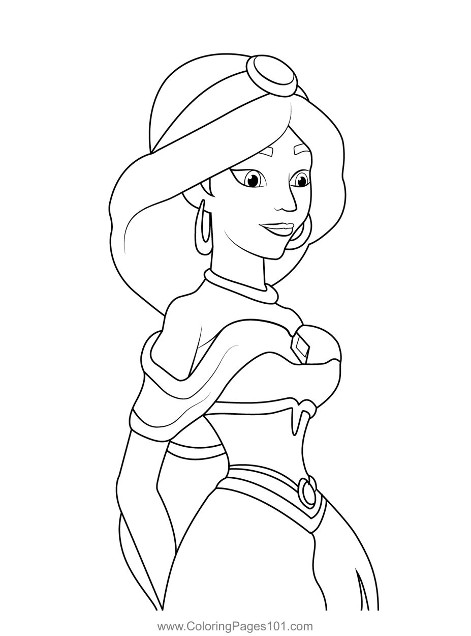 Pricess Jasmine Coloring Page for Kids - Free Jasmine Printable ...