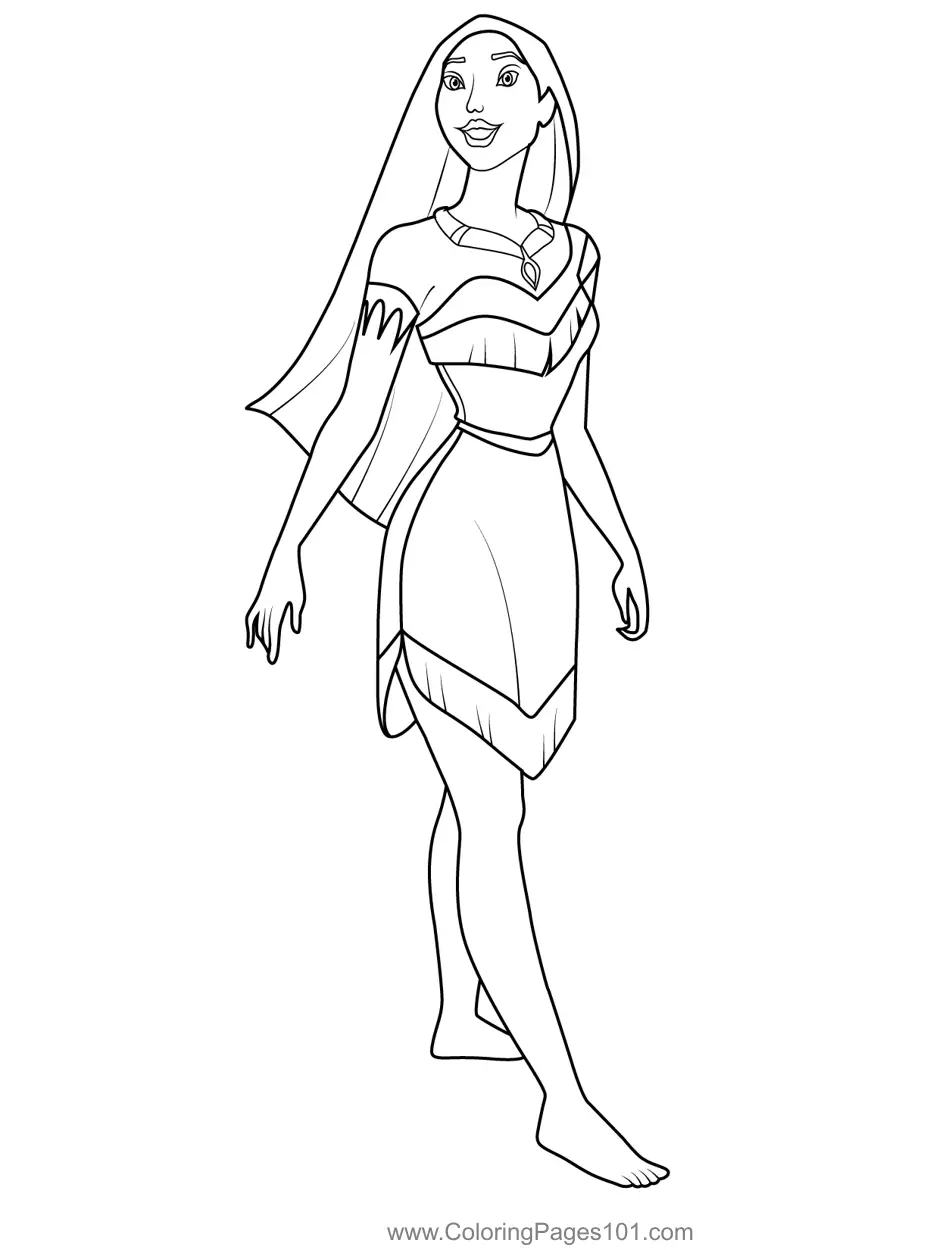 Pocahontas Tribal Outfit Coloring Page for Kids - Free Pocahontas ...