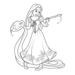 Rapunzel Painting Free Coloring Page for Kids