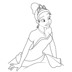 Princess Tiana Sitting Free Coloring Page for Kids