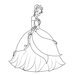 Princess Tiana Wedding Dress Free Coloring Page for Kids