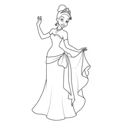 Tiana in Gown Free Coloring Page for Kids