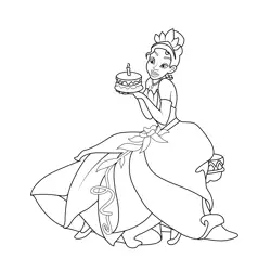 Tiana with Cake Free Coloring Page for Kids