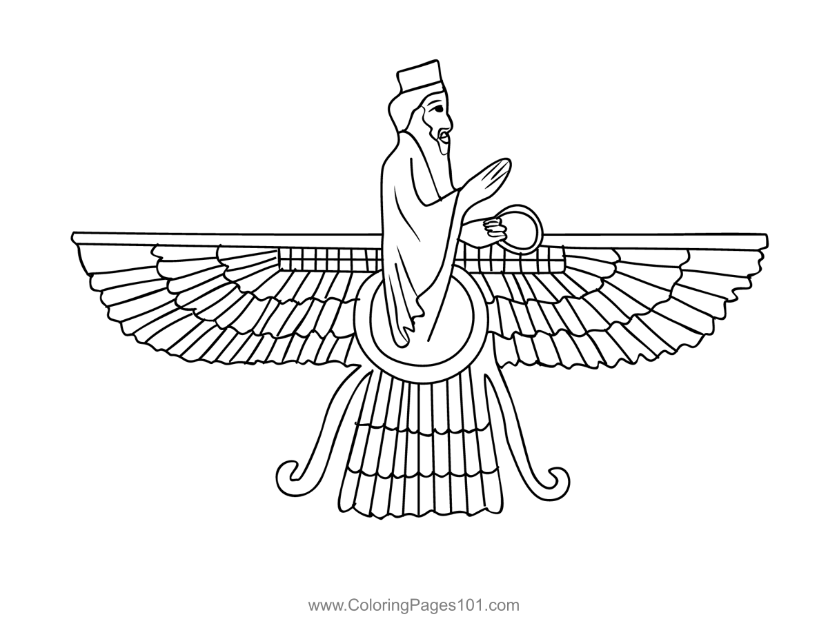 Asho Farohar Coloring Page for Kids - Free Zoroastrianism Printable ...