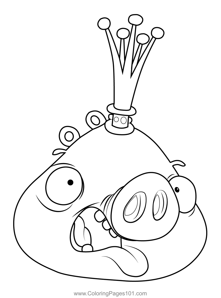 King Pig Smooth Cheeks Angry Birds Coloring Page for Kids - Free Angry