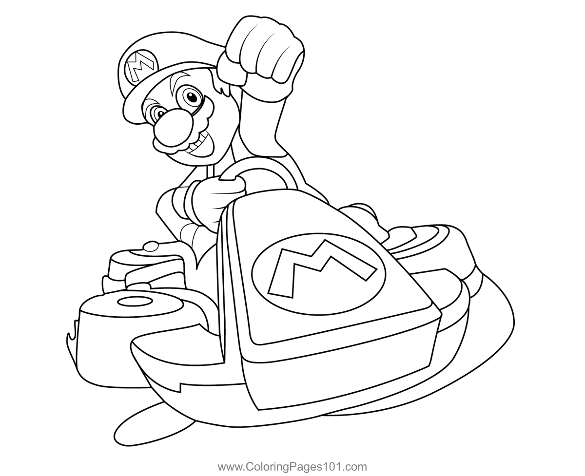Mario Mario Kart Coloring Page for Kids - Free Mario Kart Printable ...
