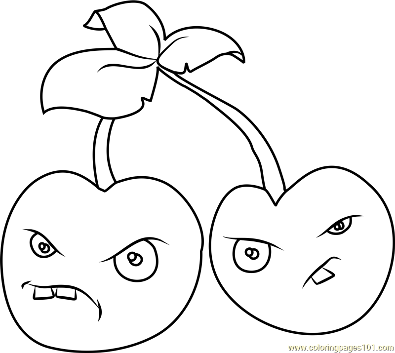 Cherry Bomb Coloring Page for Kids - Free Plants vs. Zombies Printable