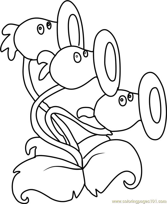 Threepeater Coloring Page for Kids - Free Plants vs. Zombies Printable