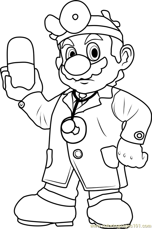Dr Mario Coloring Page for Kids - Free Super Mario Printable Coloring