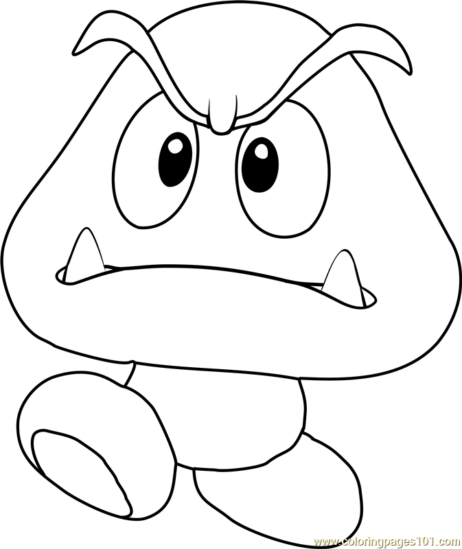 Goomba Coloring Page for Kids - Free Super Mario Printable Coloring